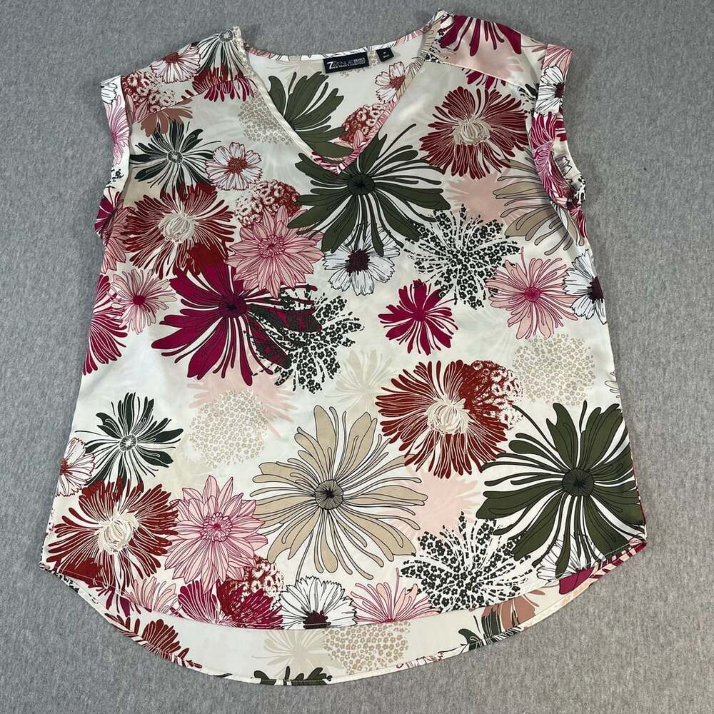7th Avenue Design Studio New York & Company Floral Print V-Neck Blouse Women’s M